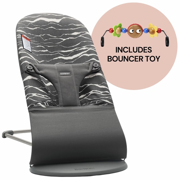 BabyBjorn Bouncer + Toy Bundle - Bliss (Cotton) Anthracite / Landscape / Googly Eyes