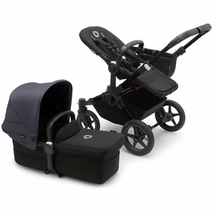 Bugaboo Donkey 5 Mono Complete Single-to-Double Stroller Bundle - Black / Midnight Black / Stormy Blue