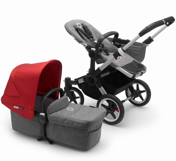 Bugaboo Donkey3 Mono Complete Single to Double Stroller - Aluminum/Grey Melange/Red