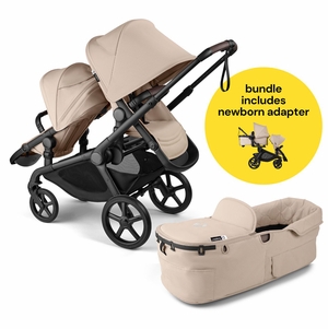 Bugaboo Kangaroo All-Position Newborn Double Stroller Bundle - Black / Desert Taupe / Desert Taupe