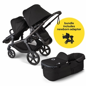 Bugaboo Kangaroo All-Position Newborn Double Stroller Bundle - Black / Midnight Black / Midnight Black