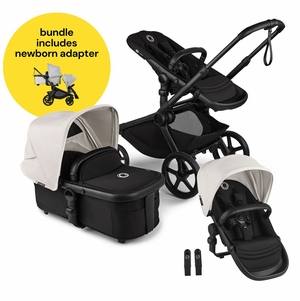 Bugaboo Kangaroo All-Position Newborn Double Stroller Bundle - Black / Midnight Black / Misty White