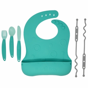 Busy Baby Bungee Bib & Utensil Bundle - Spearmint