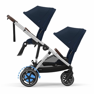 Cybex eGazelle S Double Stroller Bundle - Silver Frame / Ocean Blue