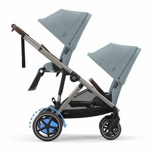 Cybex eGazelle S Double Stroller Bundle - Taupe Frame / Stormy Blue