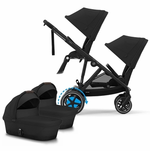 Cybex eGazelle S Twin Stroller + Cot Bundle - Black Frame / Moon Black