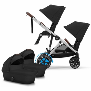 Cybex eGazelle S Twin Stroller + Cot Bundle - Silver Frame / Moon Black