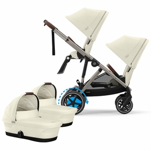 Cybex eGazelle S Twin Stroller + Cot Bundle - Taupe Frame / Seashell Beige