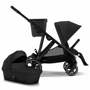 Cybex Gazelle S 2 Single-to-Double Stroller + Cot Bundle - Black Frame / Moon Black