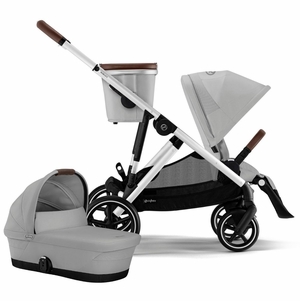 Cybex Gazelle S 2 Single-to-Double Stroller + Cot Bundle - Silver Frame / Lava Grey