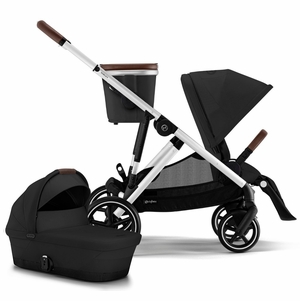 Cybex Gazelle S 2 Single-to-Double Stroller + Cot Bundle - Silver Frame / Moon Black