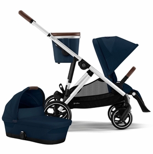 Cybex Gazelle S 2 Single-to-Double Stroller + Cot Bundle - Silver Frame / Ocean Blue