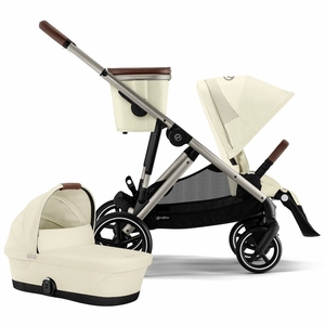 Cybex Gazelle S 2 Single-to-Double Stroller + Cot Bundle - Taupe Frame / Seashell Beige