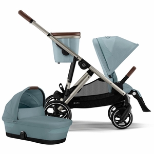 Cybex Gazelle S 2 Single-to-Double Stroller + Cot Bundle - Taupe Frame / Sky Blue