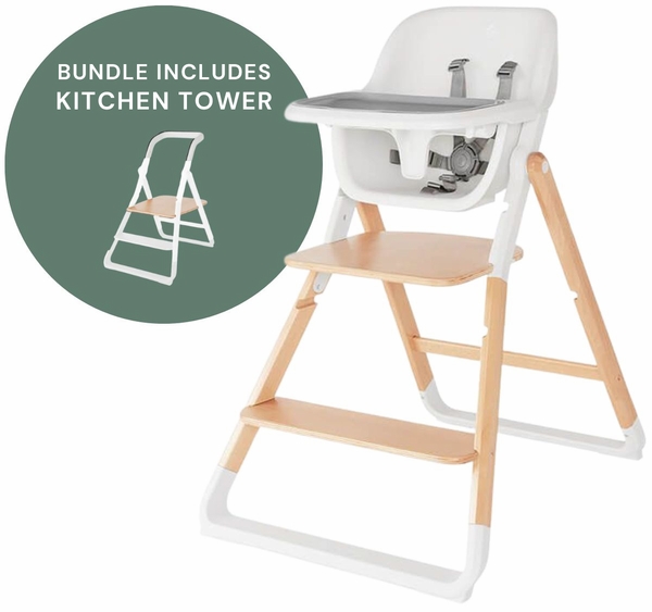 Ergobaby Evolve High Chair + Kitchen Tower Bundle - Natural Wood