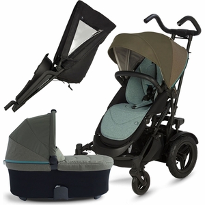 Micralite TwoFold Double Stroller + Bassinet - Evergreen