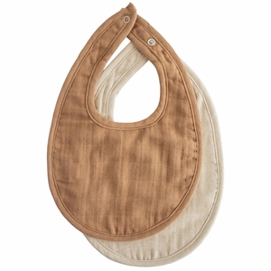 Mushie Muslin Bib, 2 Pack - Tan / Fog