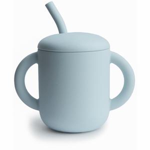 Mushie Silicone Training Cup + Straw - Powder Blue