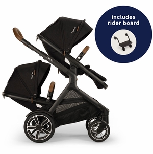 Nuna DEMI Next Double Stroller with Rider Board Bundle - Caviar