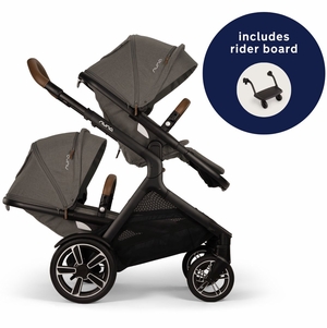 Nuna DEMI Next Double Stroller with Rider Board Bundle - Granite