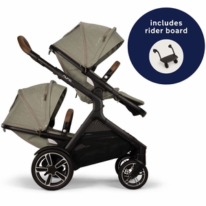 Nuna DEMI Next Double Stroller with Rider Board Bundle - Hazelwood