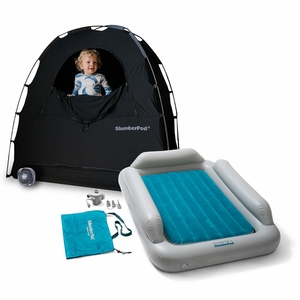 SlumberPod Privacy Canopy with Fan + SlumberTot Inflatable Toddler Bed Bundle - Black / Gray