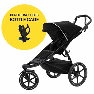 Thule Urban Glide 2 Single Jogging Stroller + Water Bottle Cage Bundle - Black