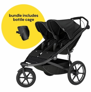 Thule Urban Glide 3 Double Jogging Stroller + Bottle Cage Bundle - Black