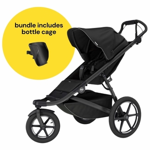 Thule Urban Glide 3 Single Jogging Stroller + Bottle Cage Bundle - Black