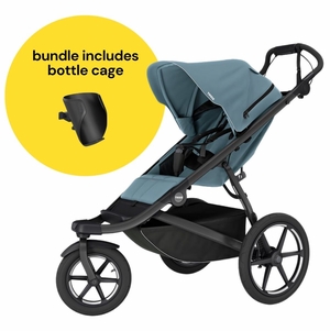 Thule Urban Glide 3 Single Jogging Stroller + Bottle Cage Bundle - Mid-Blue