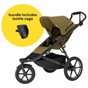 Thule Urban Glide 3 Single Jogging Stroller + Bottle Cage Bundle - Nutria Green