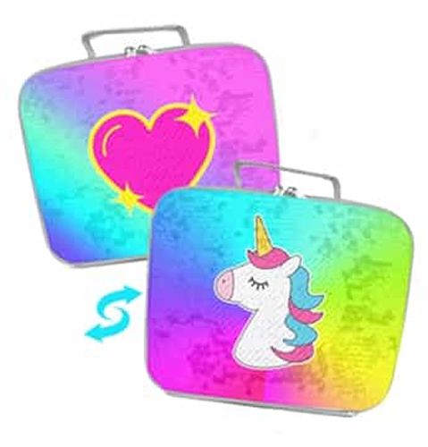 Top Trenz Metallic Reversible Sequin Insulated Lunch Box - Unicorn/Bling Heart