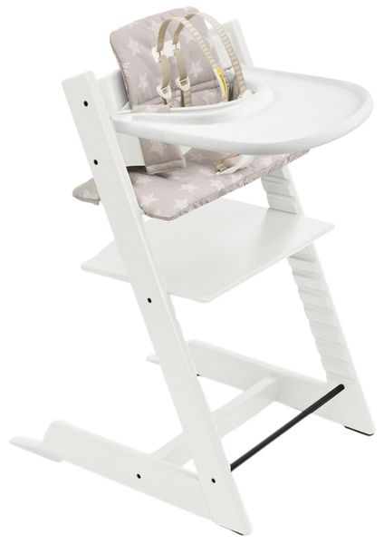 Tripp Trapp High Chair and Cushion with Stokke Tray - White / Stars Silver