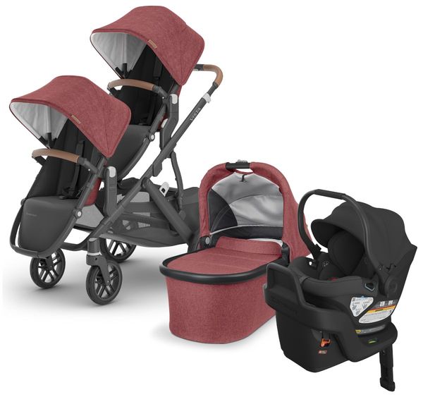 UPPAbaby VISTA V2 Double Stroller + Aria Travel System Bundle with Rumble Seat V2+ - Lucy / Jake