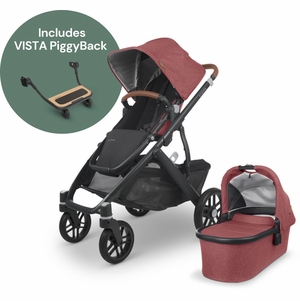 UPPAbaby VISTA V2 Single-to-Double Stroller + PiggyBack Ride-Along Bundle - Lucy