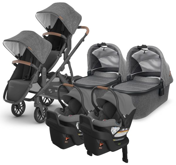 UPPAbaby VISTA V2 Twin Double Stroller + Aria Travel System Bundle with Rumble Seat V2+ - Greyson