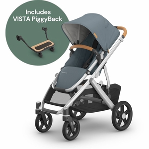 UPPAbaby Vista V3 Single-to-Double Stroller + PiggyBack Ride-Along Bundle - Callum