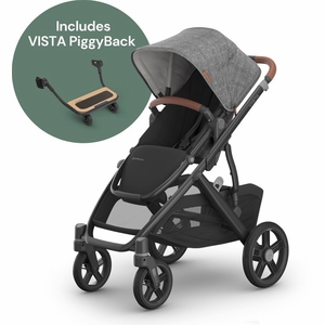 UPPAbaby Vista V3 Single-to-Double Stroller + PiggyBack Ride-Along Bundle - Greyson