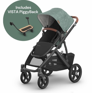 UPPAbaby Vista V3 Single-to-Double Stroller + PiggyBack Ride-Along Bundle - Gwen