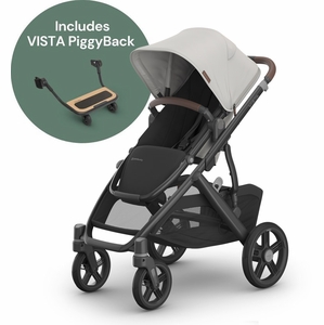 UPPAbaby Vista V3 Single-to-Double Stroller + PiggyBack Ride-Along Bundle - Savannah