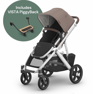 UPPAbaby Vista V3 Single-to-Double Stroller + PiggyBack Ride-Along Bundle - Theo