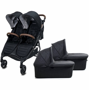 Valco Snap Duo Trend Twin Side by Side Double Stroller + Bassinet Bundle - Black / Black