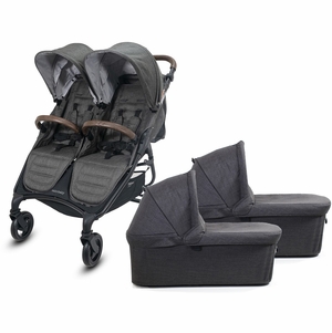 Valco Snap Duo Trend Twin Side by Side Double Stroller + Bassinet Bundle - Charcoal / Charcoal