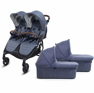 Valco Snap Duo Trend Twin Side by Side Double Stroller + Bassinet Bundle - Denim / Denim