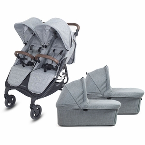 Valco Snap Duo Trend Twin Side by Side Double Stroller + Bassinet Bundle - Grey Marle / Grey Marle