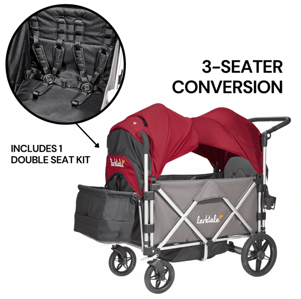 Larktale Caravan (3 Seater) Stroller Wagon Complete Bundle - Mornington Gray / Barossa Red